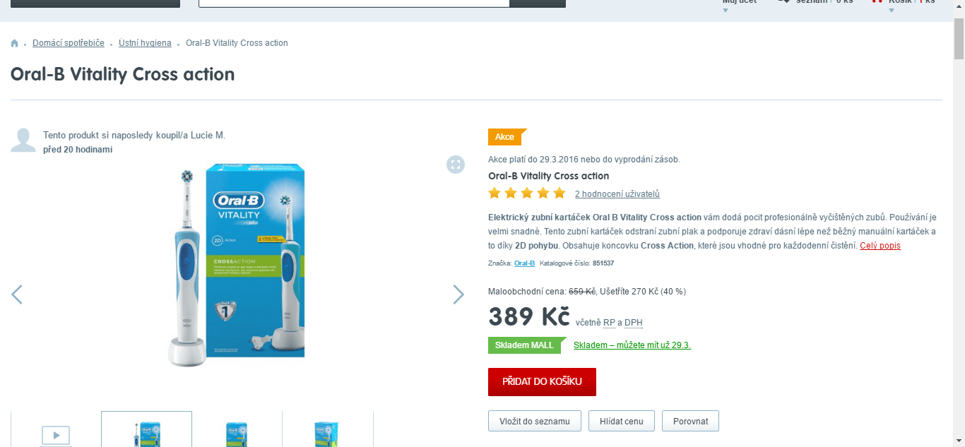 Elektrický kartáček Oral-B Vitality Cross action
