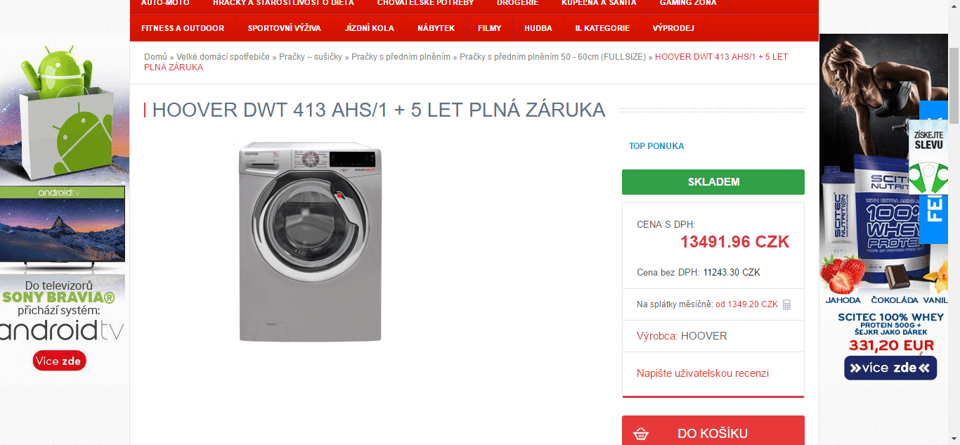 Pračka Hoover, 13 kg, 1400 ot., A+++