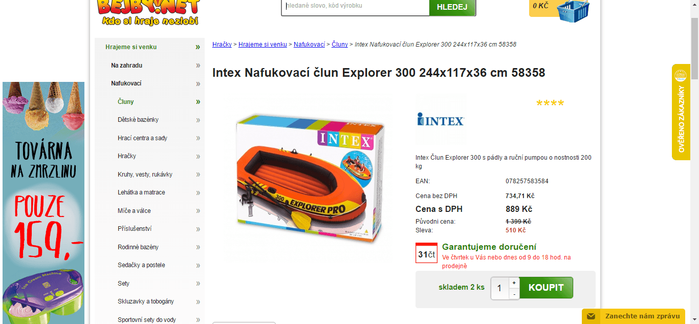 Nafukovací člun Intex Explorer 2,5 x 1,2 metru