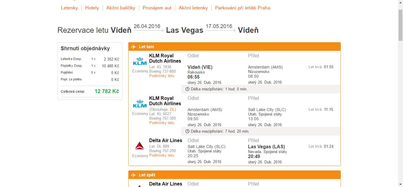 Zpáteční letenky Vídeň - Las Vegas