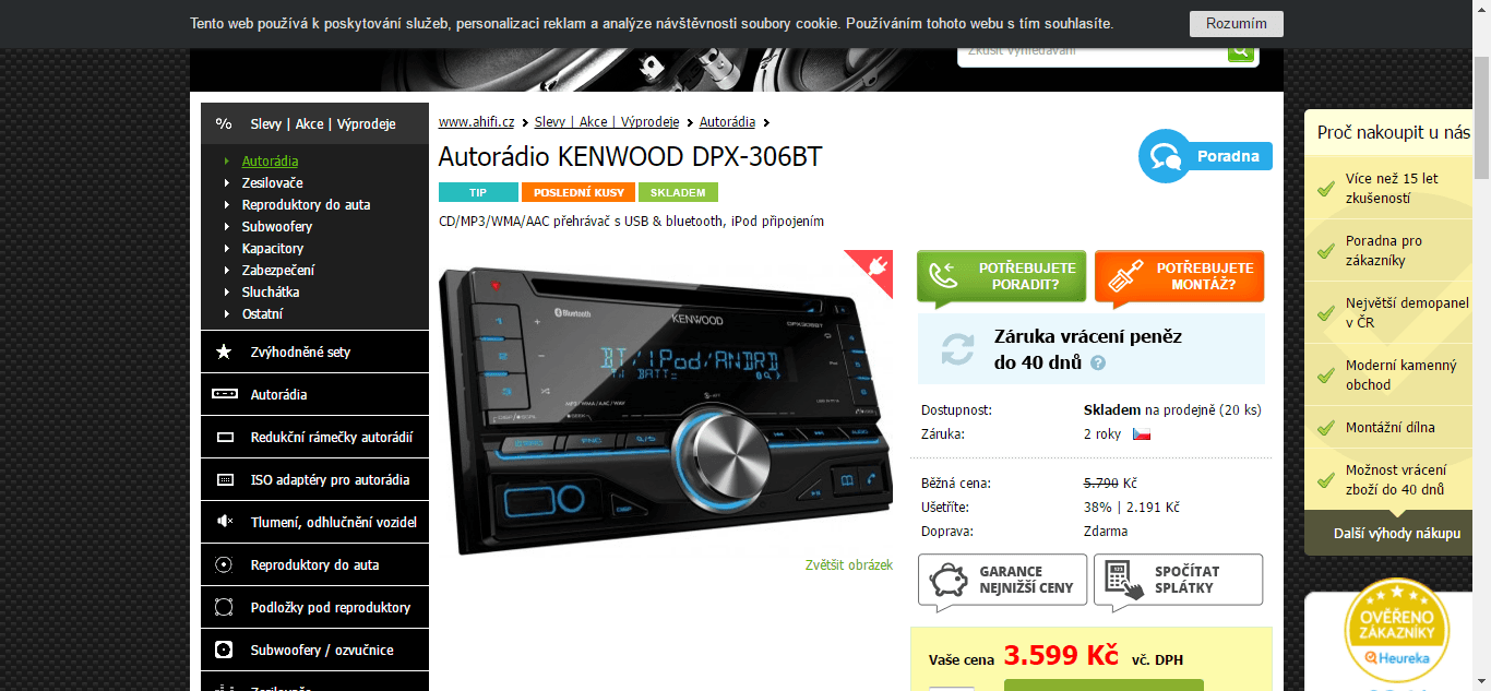 Autorádio Kenwood, USB, BT, CD