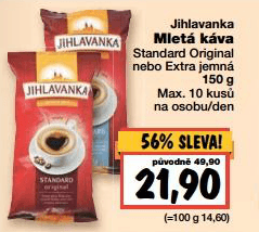 Mletá káva Jihlavanka - 56%