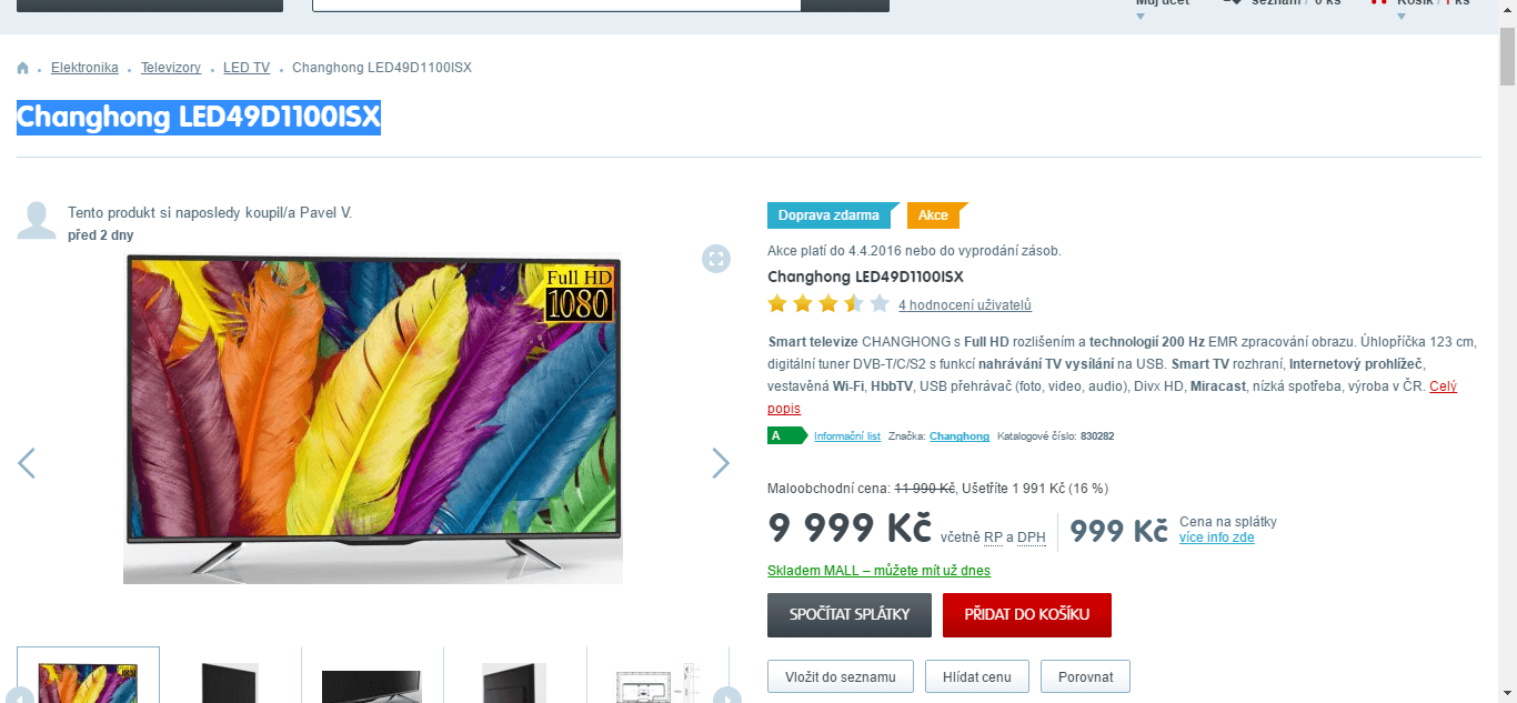 Full HD, LED TV, Smart, 123 cm, Changhong