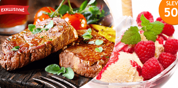 Steakové vepřové menu s oblohou a 3 omáčkami pro 2