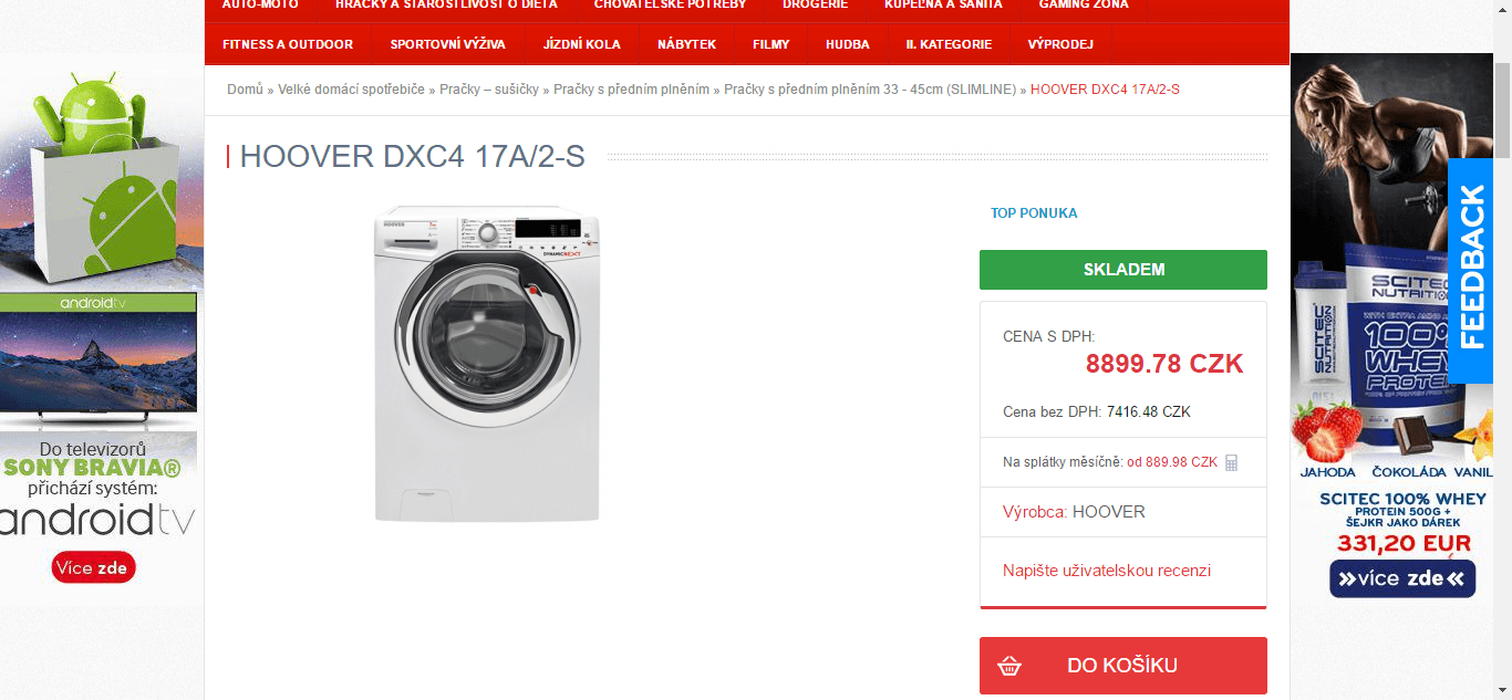 Pračka Hoover, 7kg, 1100 otáček, A+++