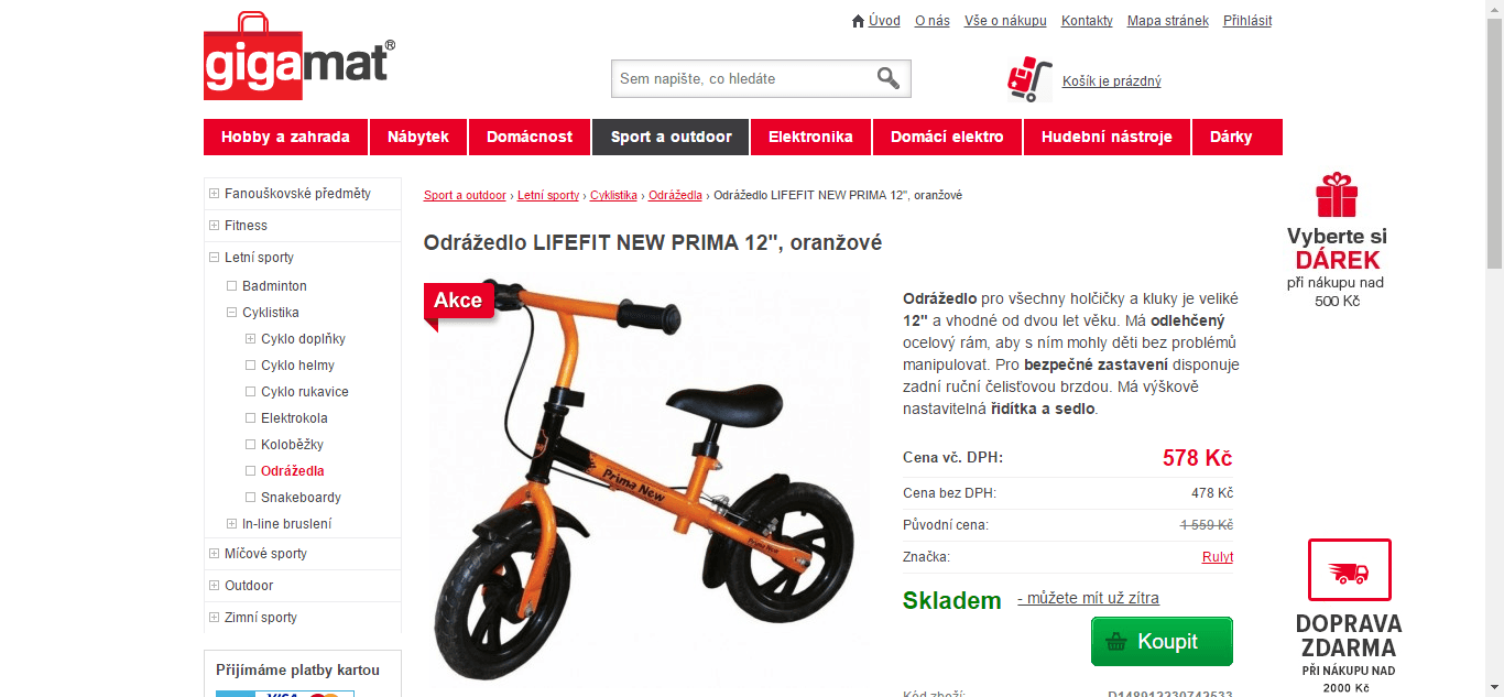 LIFEFIT odrážedlo NEW-PRIMA 12" oranžové