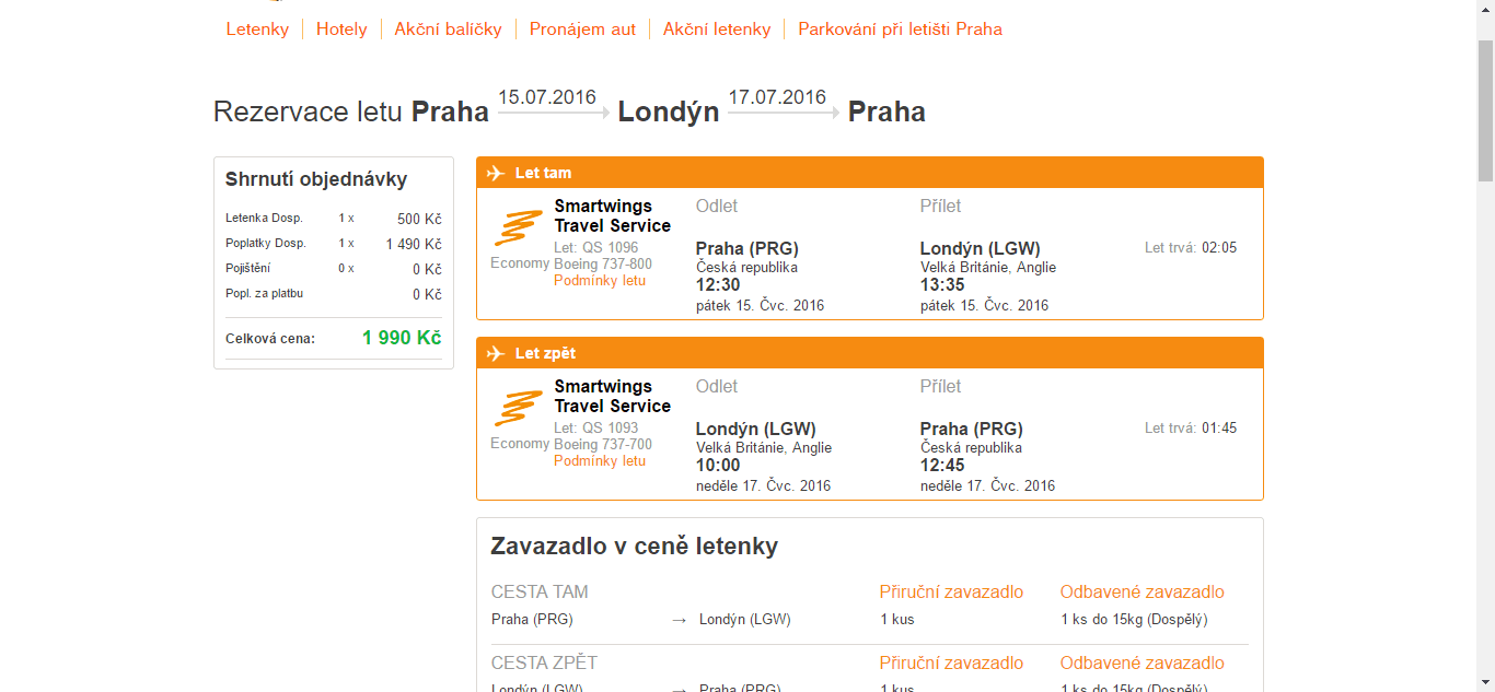 Zpáteční letenky Praha - Londýn