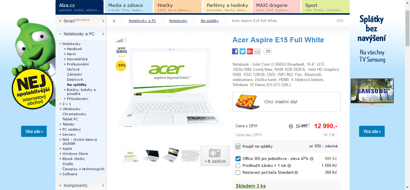 Acer, i3, 2GHz, 4GB RAM, 128 GB SSD, 15,6"