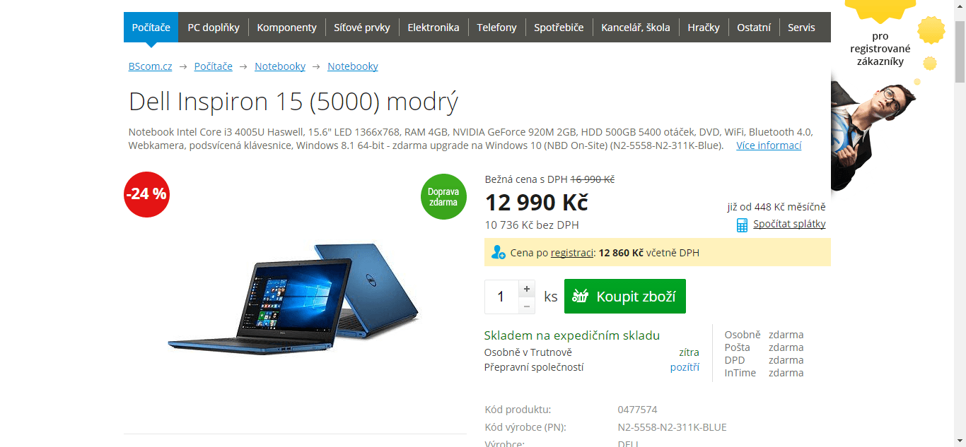 Dell, i3, 4GB RAM, 2GB NVIDIA, 15,6"