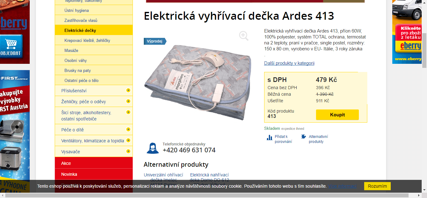 Elektrická vyhřívací deka 150x80 cm