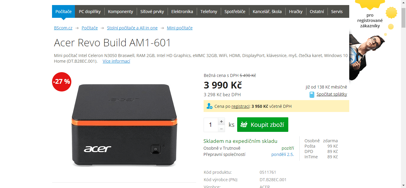 MiniPC Acer, až 2,16 GHz, 2 GB RAM