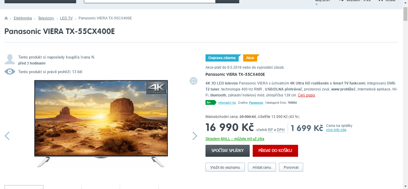 Ultra HD TV, Smart, 3D, 140 cm, Panasonic