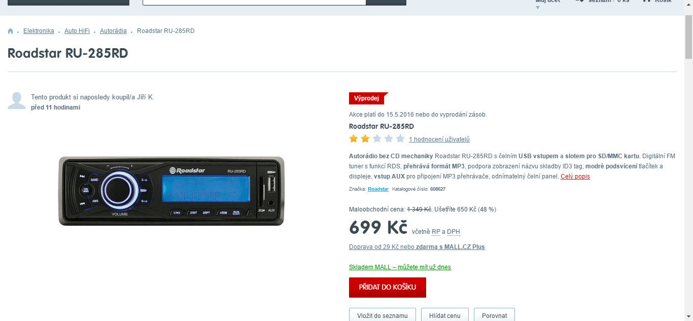 Autorádio Roadstar, USB / SD