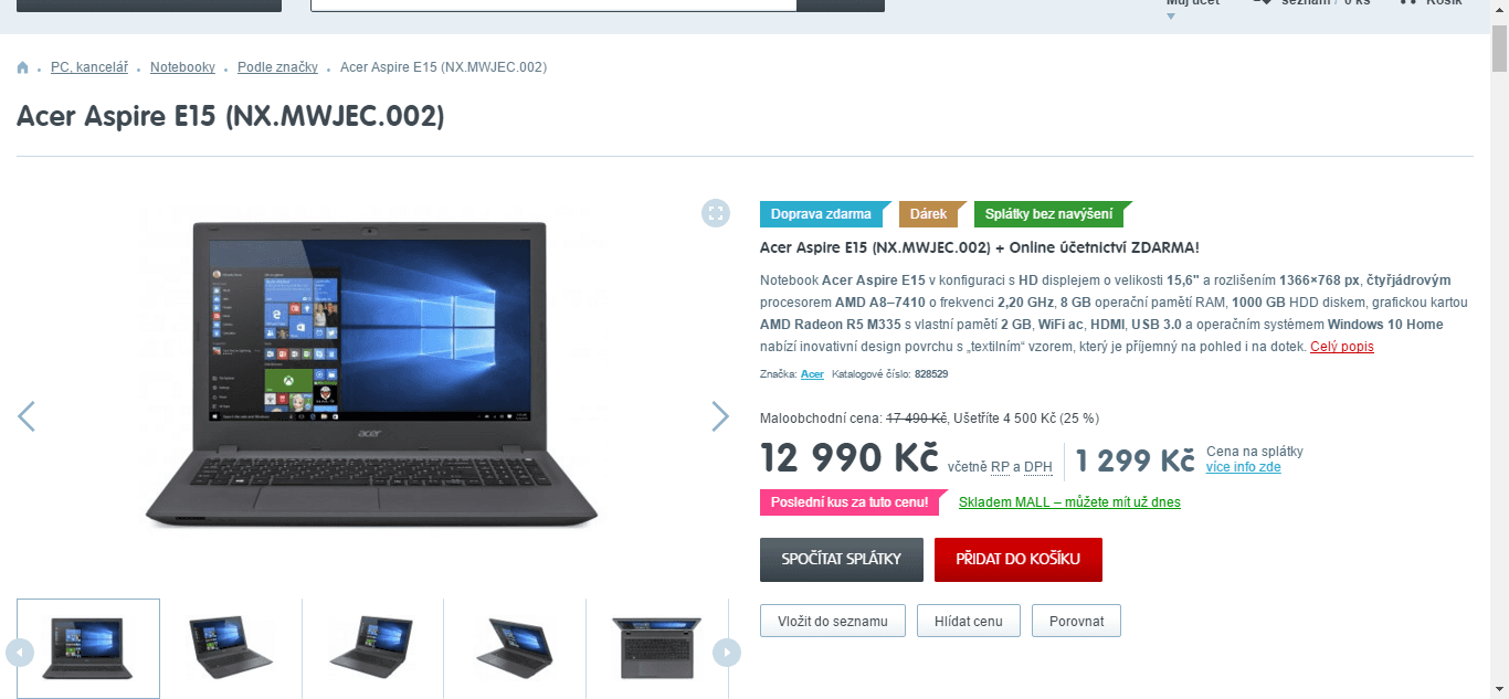 Acer, až 2,5GHz, 8GB RAM, 2GB grafika, 15,6"