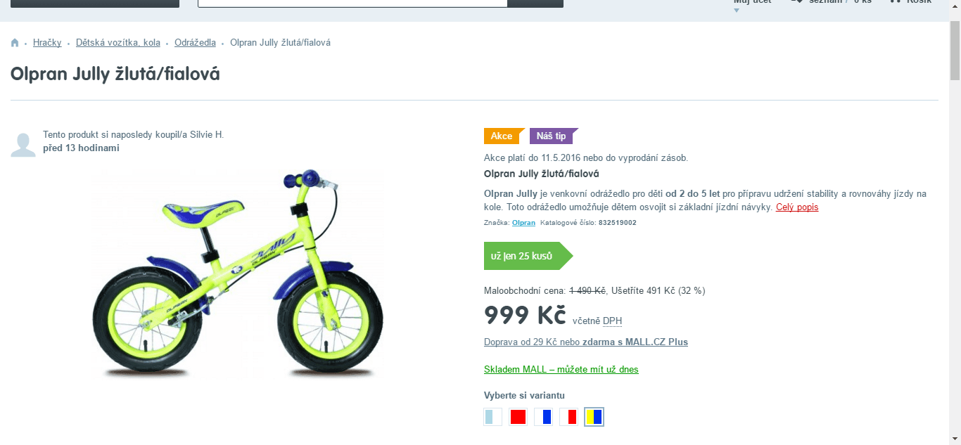 Odrážedlo Olpran Jully - různé barvy