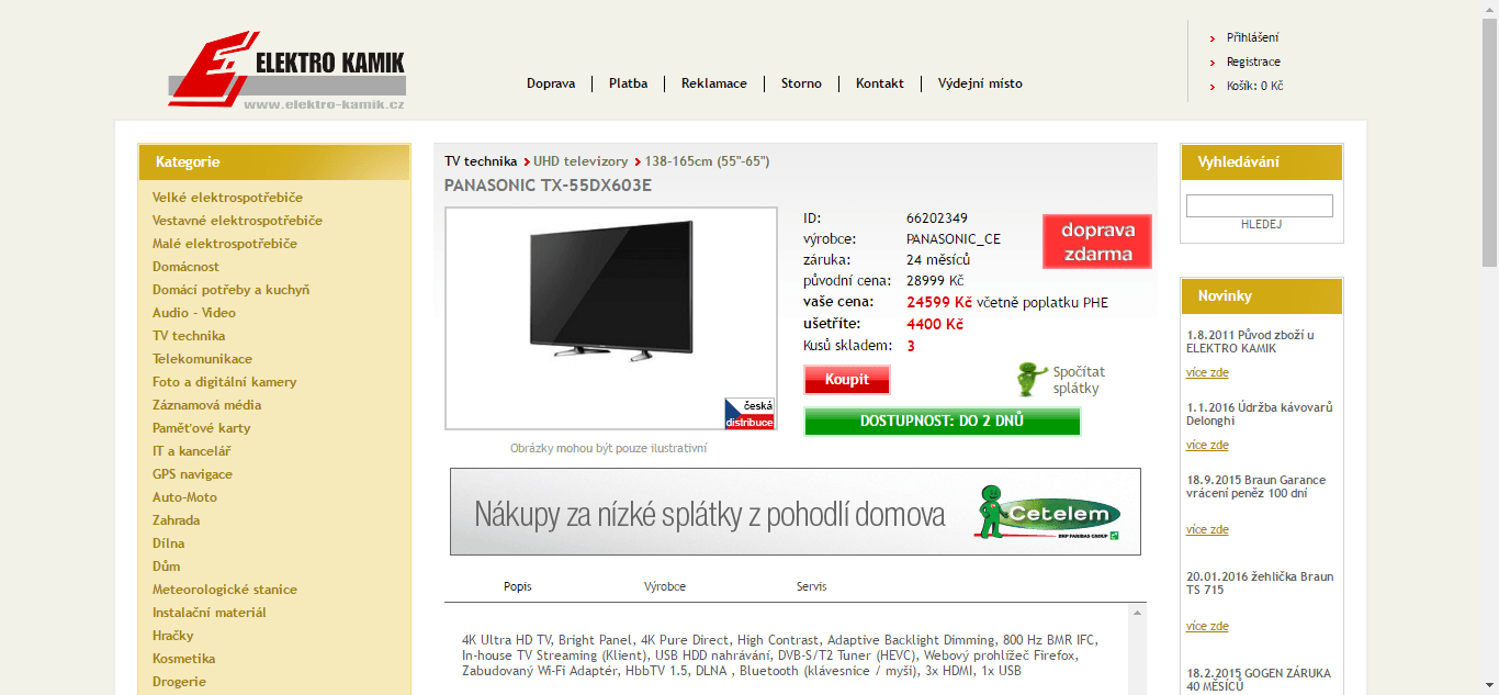 Ultra HD, Smart TV, 139 cm, Panasonic