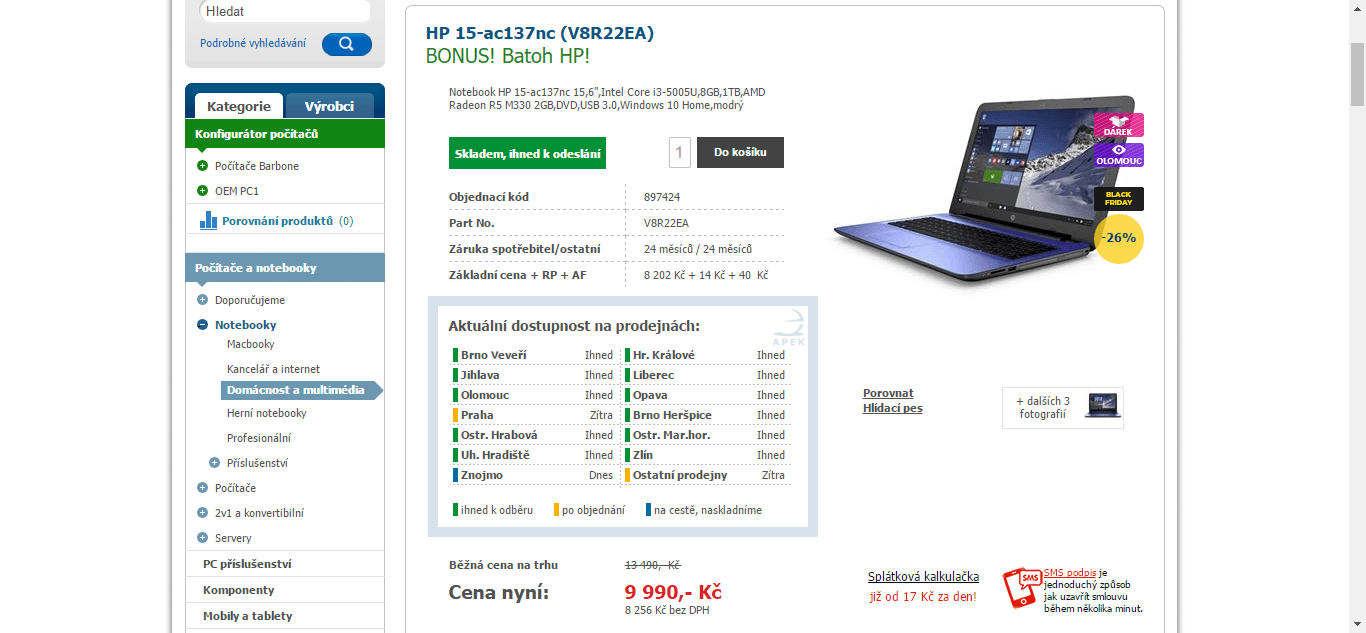 HP, i3 2GHz, 8GB RAM, 2GB grafika, 15,6"