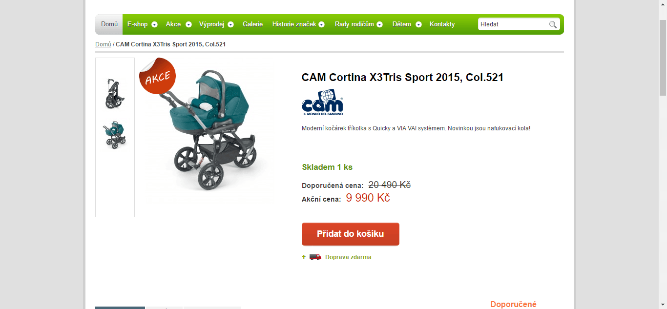 4 kombinace kočárku Cam Cortina X3Tris