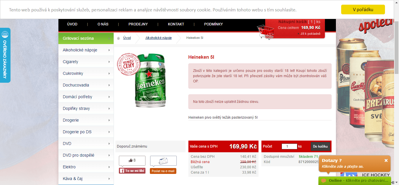 5 litrový soudek piva Heineken