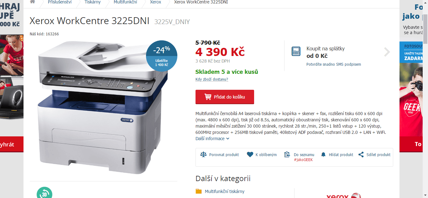 Multifunkční tiskárna Xerox, ČB, laser