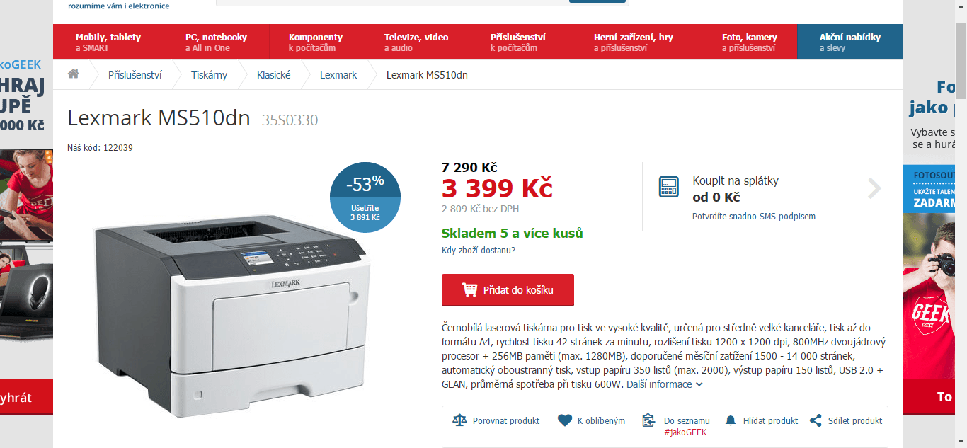 Laserová ČB tiskárna Lexmark