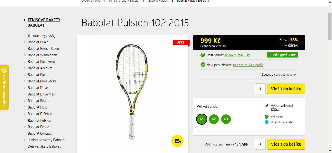 Tenisová raketa Babolat Pulsion 1,2,3