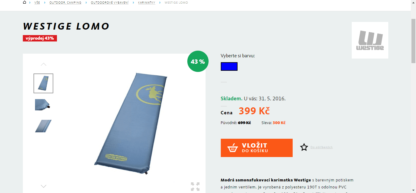 Samonafukovací karimatka Westige Lomo