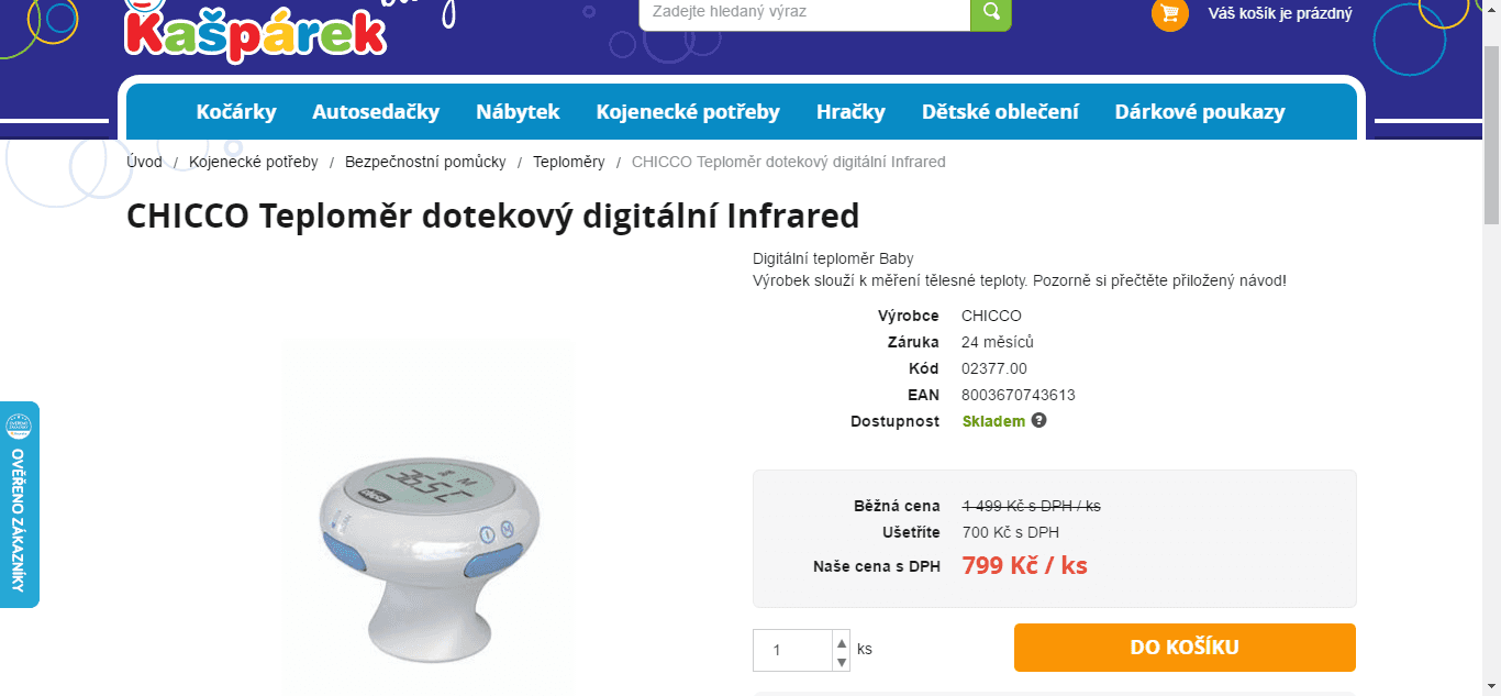 Infrared teploměr Chicco - dotykový