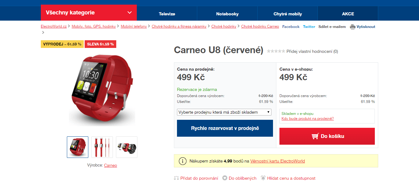 Chytré hodinky Carneo U8 - různé barvy