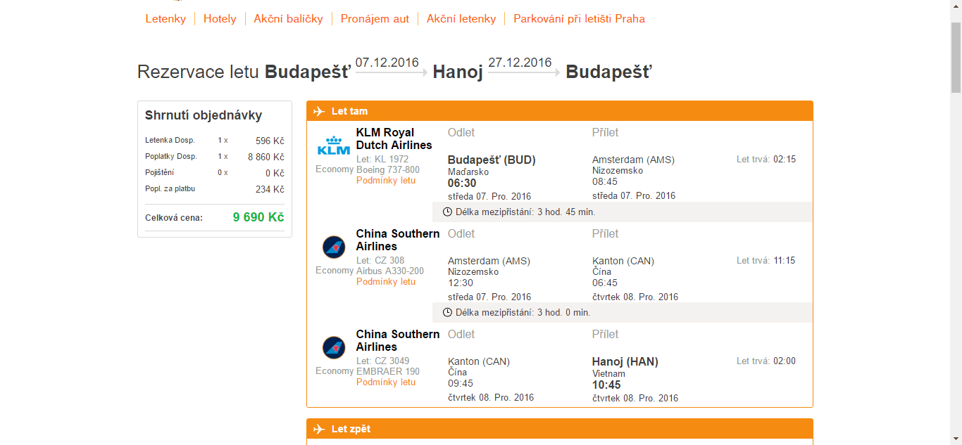 Zpáteční letenky Budapest - Hanoj