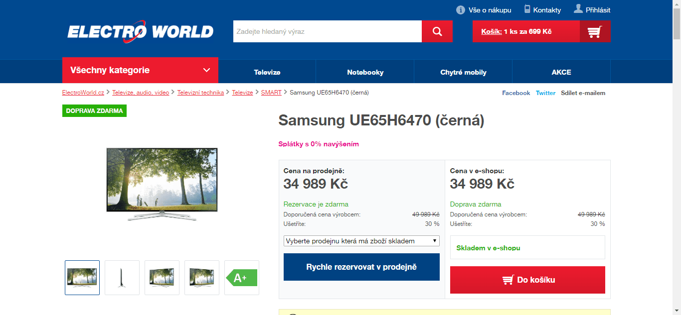 Full HD TV, Smart, 3D, 163 cm, Samsung