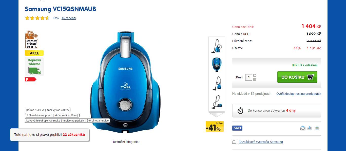 Vysavač Samsung VC 15, bezsáčkový