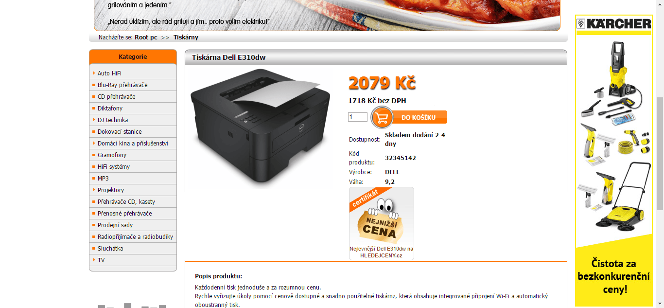 Laserová ČB tiskárna Dell, Wifi