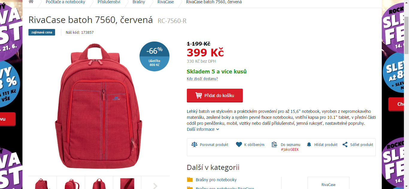Batoh Riva Case, 15,6", červený