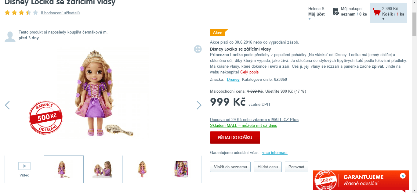 Zpívající panenka Disney Locika, 36 cm