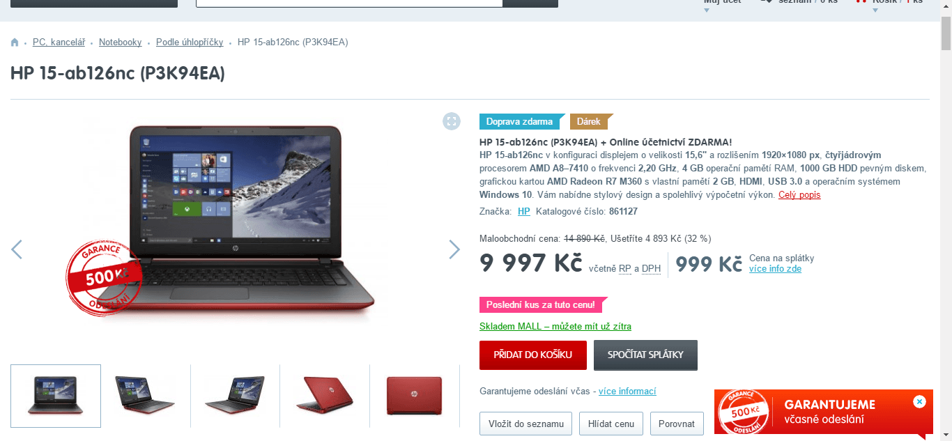 HP, 2,2GHz, 4GB RAM, 2GB grafika, 15,6"