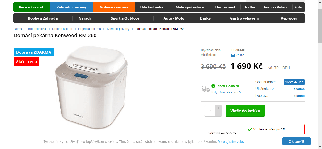 Domácí pekárna Kenwood, 1kg, 11 programů