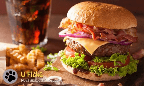 2x mega burger + 200 g hranolků a česnekový dip