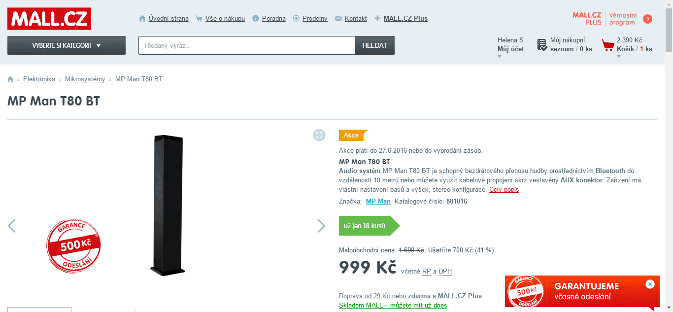Reproduktor MpMan T80, bluetooth
