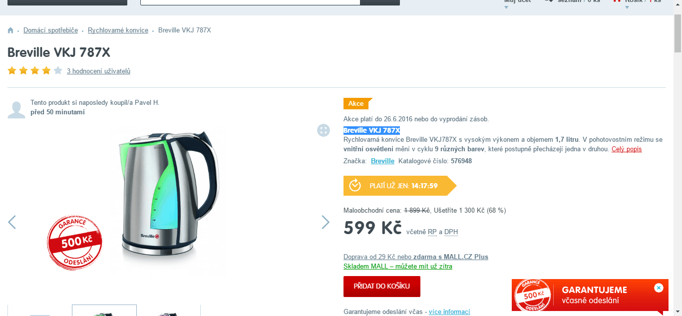 Rychlovarná konvice Breville, měnící barvy
