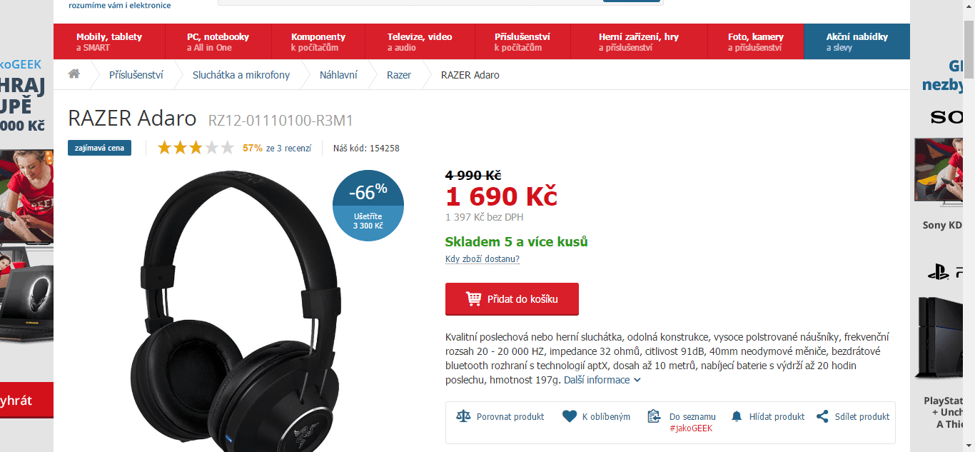 Bezdrátová sluchátka Razer Adaro 