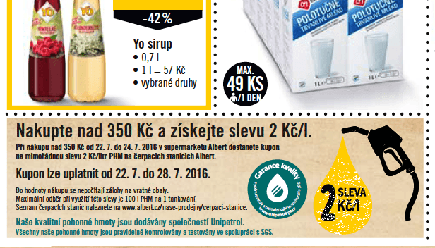 Sleva 2 Kč na benzin a naftu za nákup nad 350