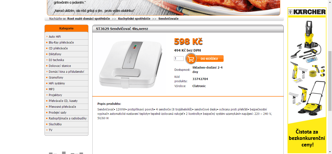 Toastovač Clatronic - 4 celé tousty