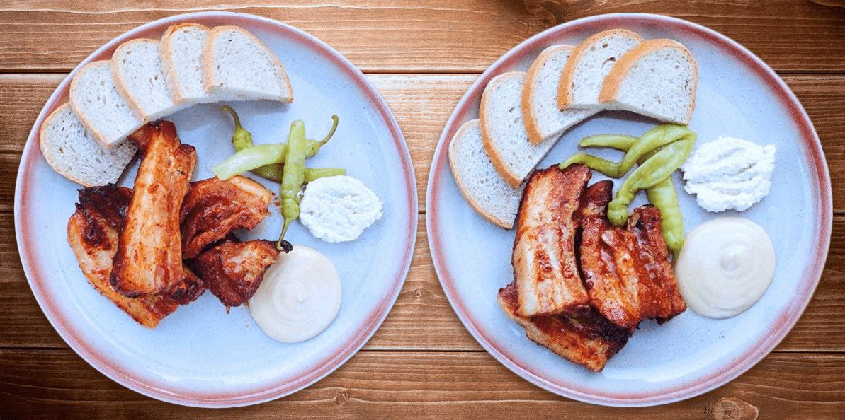 Dvě porce medových žeber s křenem i kozími rohy