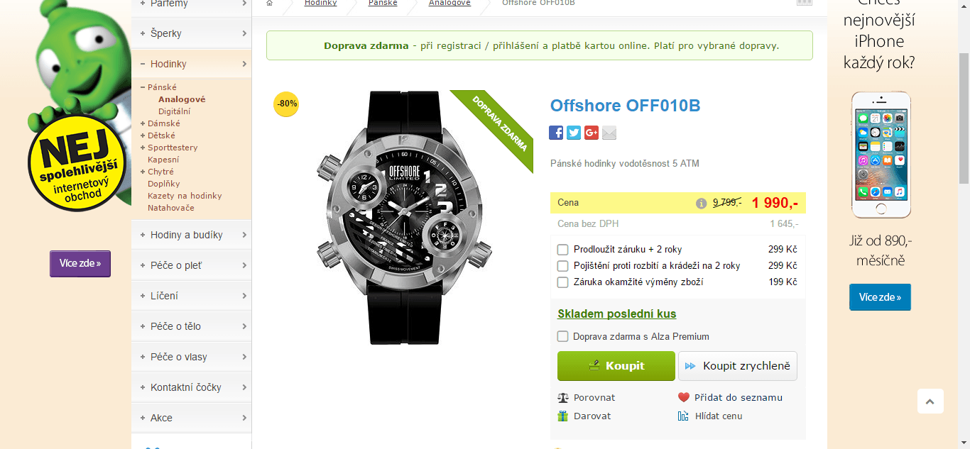 Pánské hodinky Offshore, vodotěsné