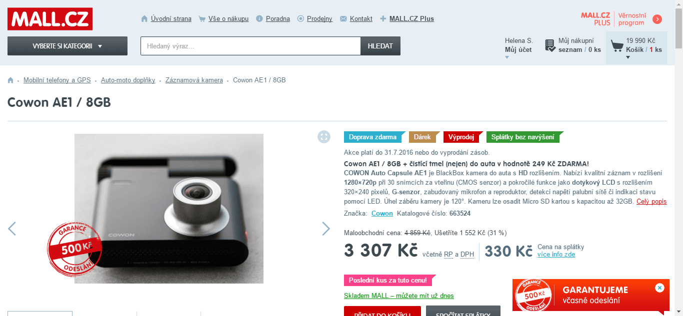 Autokamera Cowon Car Black Box AE1