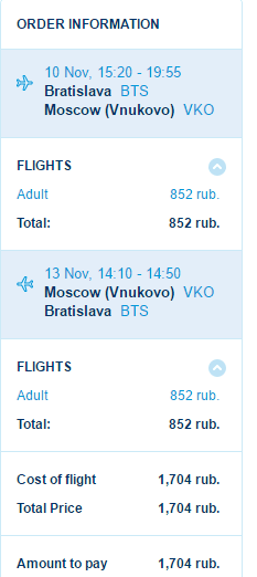 Zpáteční letenky Bratislava - Moskva