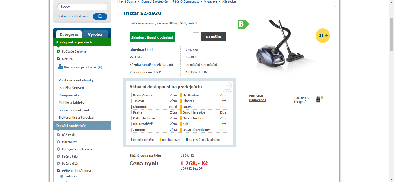 Sáčkový vysavač Tristar SZ 1930