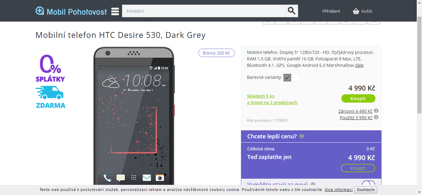 HTC, 4x 1,1GHz, 1,5GHz RAM, 5", LTE