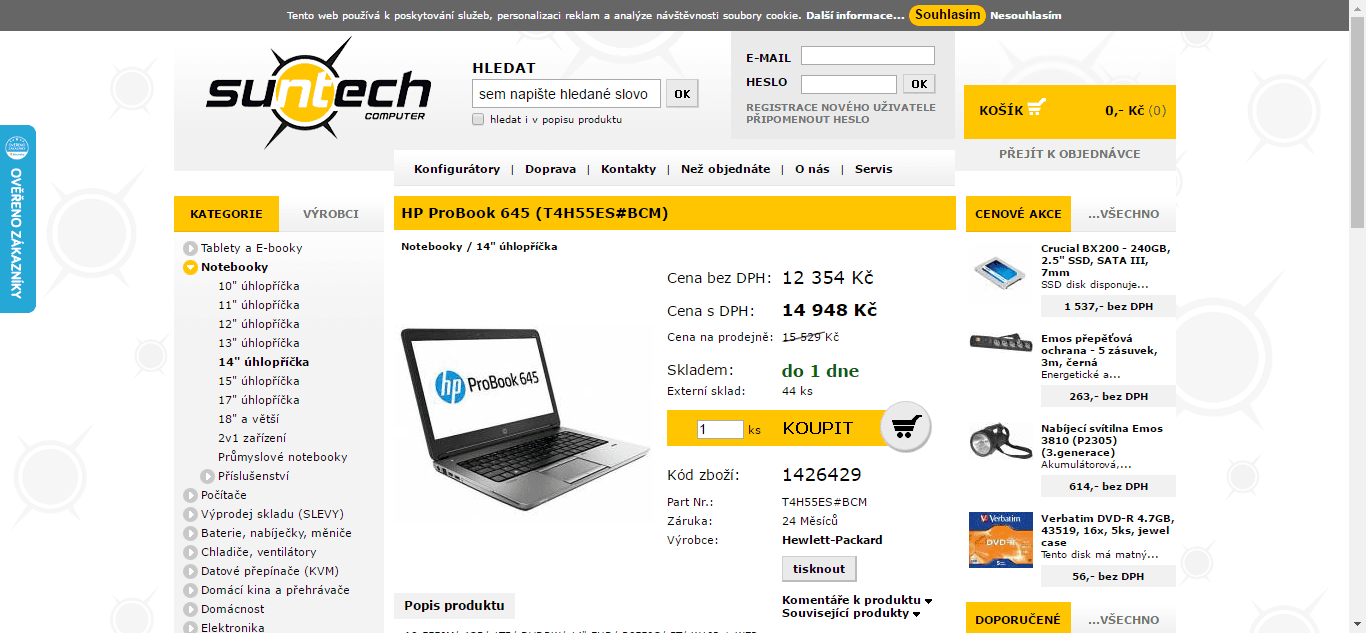 HP Pro, 3,1GHz, 4GB RAM, 14", matný